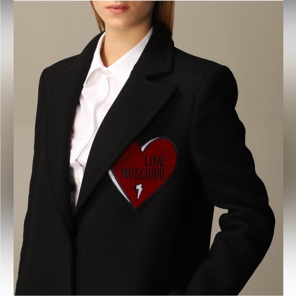 Love Moschino heart padded on chest wool blended black single breast coat - Picture 5 of 17